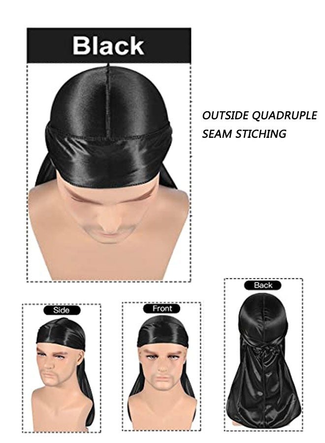 وهاواي 4Pcs Silky Durags Set with 1 Wave Cap, Silk Durag for Men Women, Durags Pack with Long Tail and Wide Straps for 360 Waves - Image 4