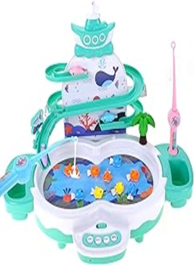PowerTRC Magnetic Fishing Pond Toy for Kids | Electronic Fishing Set with 10 Fish, 2 Fishing Poles, and 3 Magnetic Dolphins | Educational and Fun Water Toy for Kids