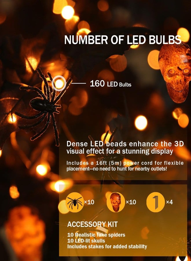 TYBEEU 6ft Black Maple Halloween Tree with LED Skull Lights & Spiders - Indoor/Outdoor Waterproof Decor - 160 Bulbs, Dimmable Timer, 16ft Cord - Image 3