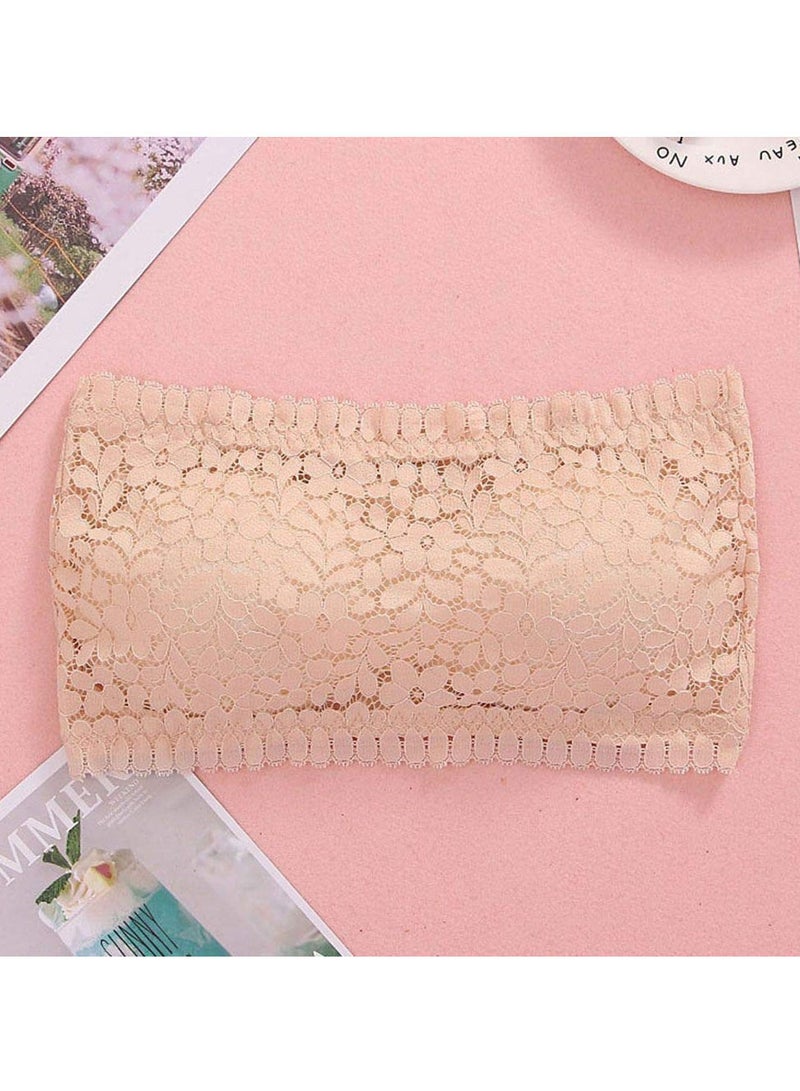 Glamroot Women's Padded Seamless Floral Lace Tube Strapless Bra with Removable soft cups, Beige - Image 4