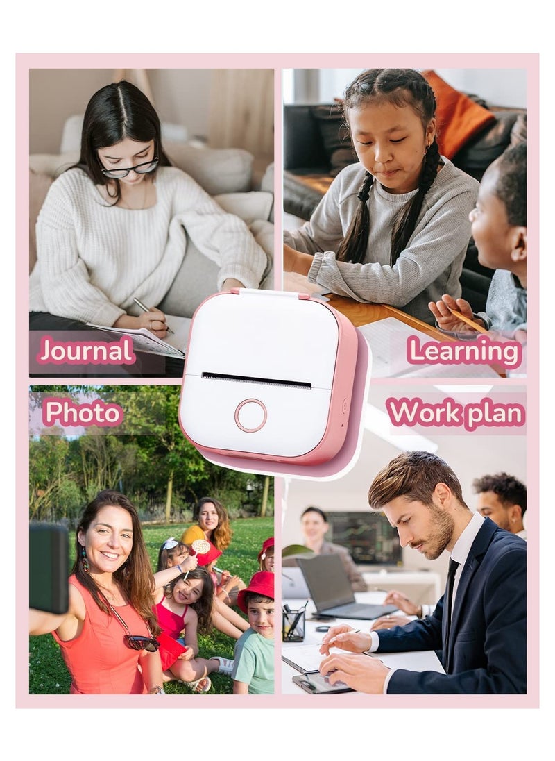phomemo - Phomemo Pocket Sticker Printer T02 Mini Pocket Thermal Printer, Wireless Bluetooth Photo Printer for DIY Journal, Notes, Memo, Photo, Mini Receipt Printer Compatible with iOS and Android, Pink - Image 1