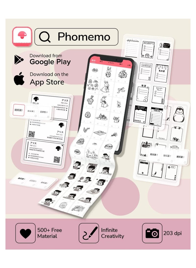 phomemo - Phomemo Pocket Sticker Printer T02 Mini Pocket Thermal Printer, Wireless Bluetooth Photo Printer for DIY Journal, Notes, Memo, Photo, Mini Receipt Printer Compatible with iOS and Android, Pink - Image 1