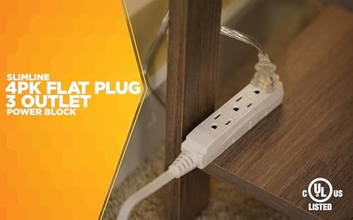 Woods SlimLine Angled Flat Plug Extension Cord; Space Saving Flat Design; 3 Grounded Outlets; 13-Foot; 13 Amps; 1625 Watts; 125 Volts; UL Listed; 2232 - Image 3