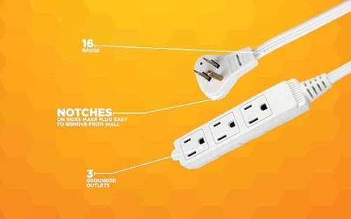 Woods SlimLine Angled Flat Plug Extension Cord; Space Saving Flat Design; 3 Grounded Outlets; 13-Foot; 13 Amps; 1625 Watts; 125 Volts; UL Listed; 2232 - Image 5