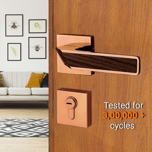 Volo Luxury Series Mortise Door Lock | Bedroom Door Lock with Brass Cylinder and 10" Lock Body for Home/Hotels/Office with 3 Brass Computerised Keys (Mortise Handle Set On Rose, PVD Rose Gold) - Image 4