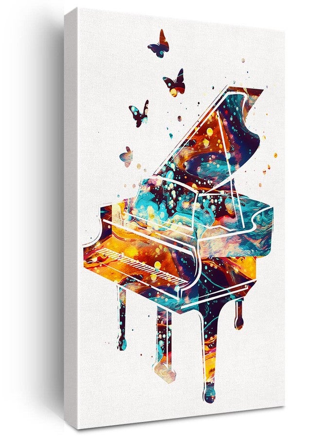 JerLoe Watercolor Piano Canvas Wall Art Music Instrument Piano Art Canvas Print Painting Poster Wall Decor Framed Pianist Gifts 12x15 Inch - Image 1