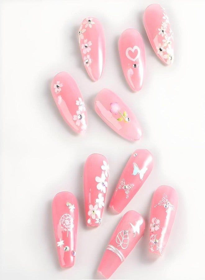 Scheibe 3D Nail Art Stickers, White Floral Design with Rhinestones, 12 Sheets, Self-Adhesive Decorative Decals for Manicure - Image 4