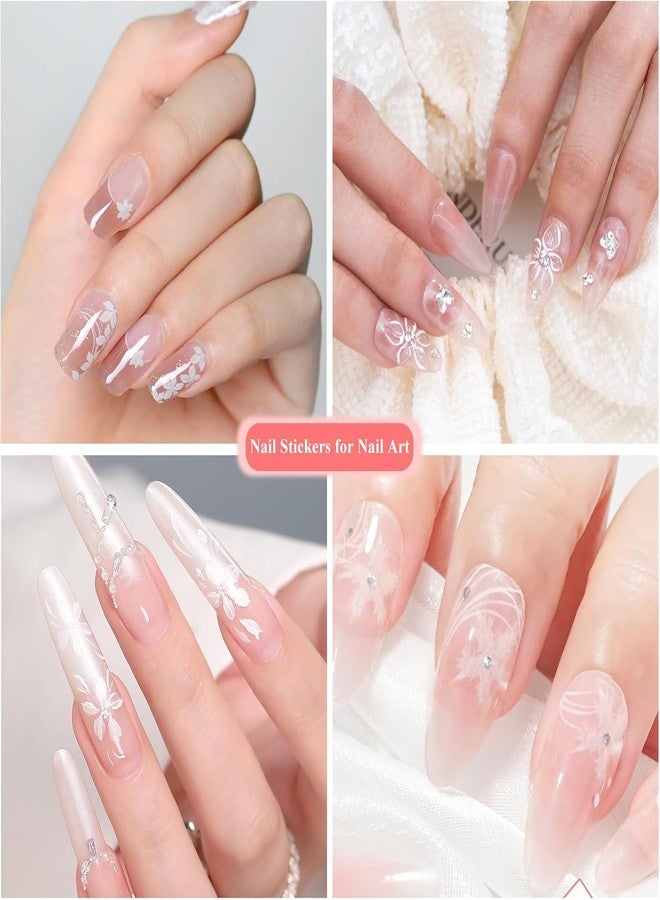 Scheibe 3D Nail Art Stickers, White Floral Design with Rhinestones, 12 Sheets, Self-Adhesive Decorative Decals for Manicure - Image 5