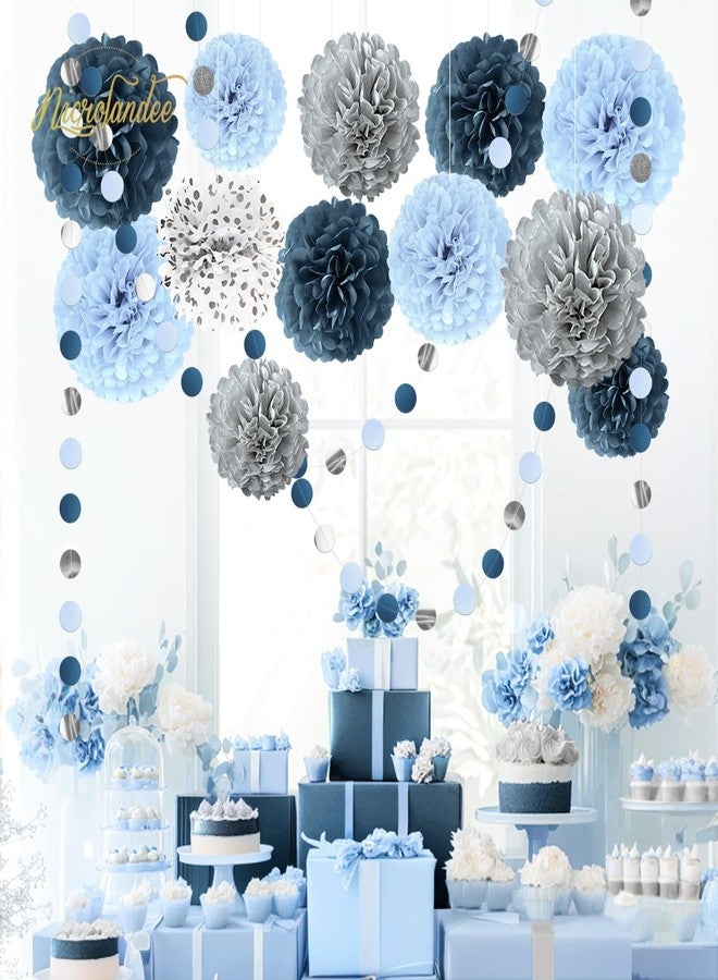 NICROLANDEE Dove Blue Wedding Decorations 15 x Silk Pom Poms Paper Garland Something Blue Bridal Shower Hen Party Baby Shower Decoration - Image 4