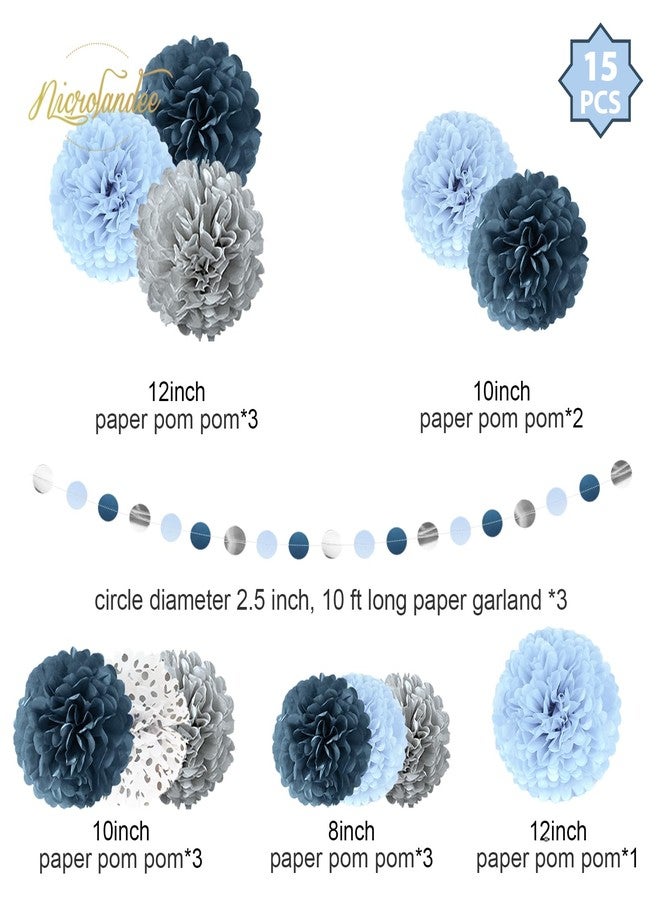 NICROLANDEE Dove Blue Wedding Decorations 15 x Silk Pom Poms Paper Garland Something Blue Bridal Shower Hen Party Baby Shower Decoration - Image 3