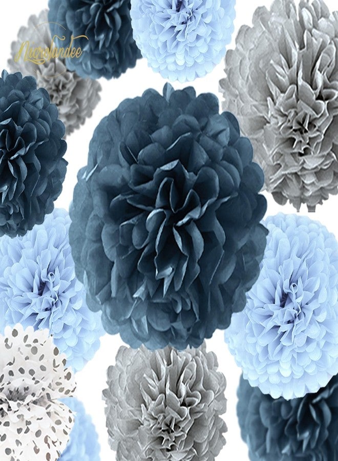 NICROLANDEE Dove Blue Wedding Decorations 15 x Silk Pom Poms Paper Garland Something Blue Bridal Shower Hen Party Baby Shower Decoration - Image 2