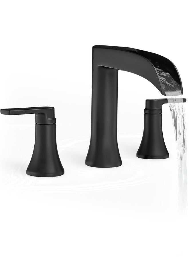 HOIGY Solid Brass Waterfall Bathtub Faucets Set, 3 Hole Matte Black Tub Faucet 2 Handle, High Flow Roman Tub Faucets Widespread 6-16 Inch Deck Mount - Image 1