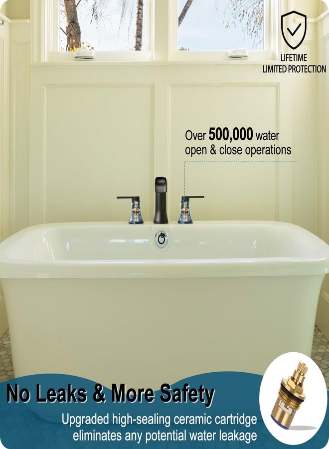HOIGY Solid Brass Waterfall Bathtub Faucets Set, 3 Hole Matte Black Tub Faucet 2 Handle, High Flow Roman Tub Faucets Widespread 6-16 Inch Deck Mount - Image 4
