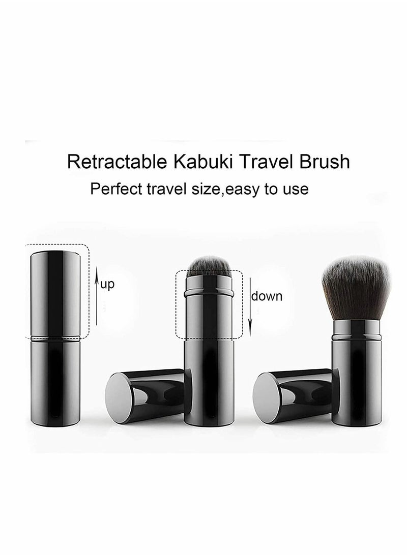 KASTWAVE - Blush Brush Artificial Wool Portable Face Powder Brush with Cover, Professional Retractable Flat Top Liquid Powder Foundation Brush for Blending Liquid - Image 1