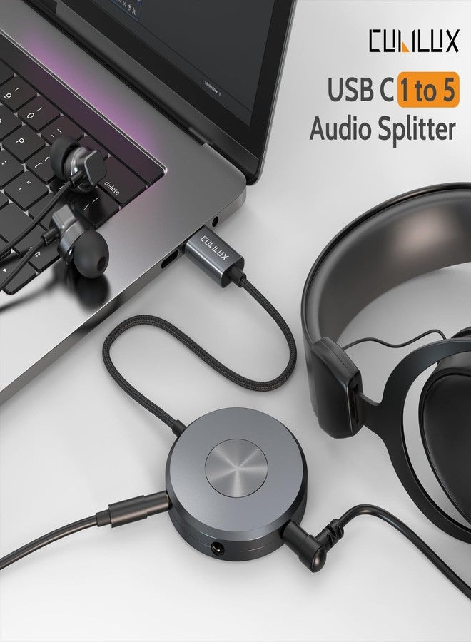 Cubilux 5-Way USB C Headphone Splitter, Type C Multi-3.5mm Audio Splitter for Music Sharing, Multi Earphones Hub for MacBook, iPhone 16/15, iPad Pro, Galaxy S25/S24, Pixel 9/8 Android Phone - Image 3