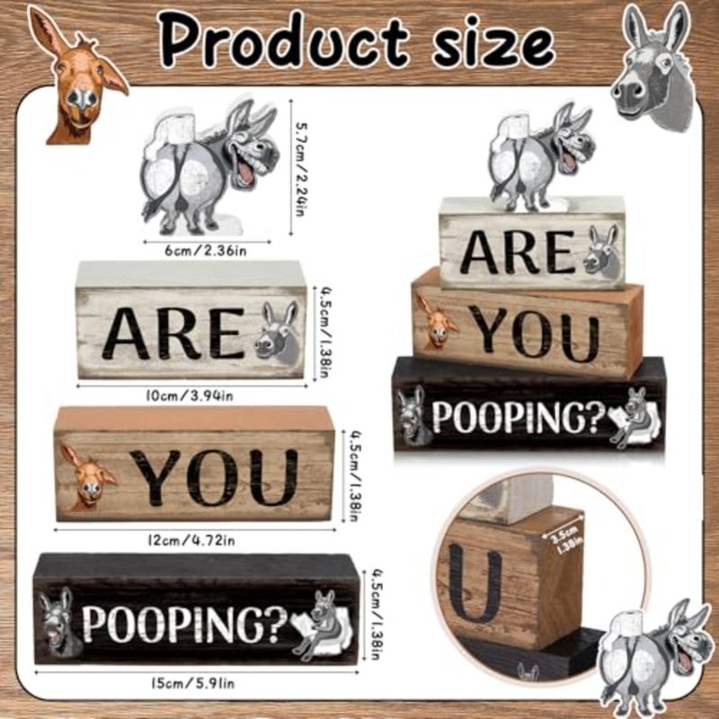 4pcs Are You Pooping Wood Sign Bathroom Wooden Signs Rustic Farmhouse Toilet Bathroom Decor Western Wood Framed for Home Restroom Gift - Image 2