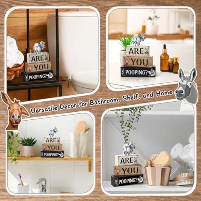 4pcs Are You Pooping Wood Sign Bathroom Wooden Signs Rustic Farmhouse Toilet Bathroom Decor Western Wood Framed for Home Restroom Gift - Image 4