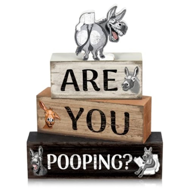 4pcs Are You Pooping Wood Sign Bathroom Wooden Signs Rustic Farmhouse Toilet Bathroom Decor Western Wood Framed for Home Restroom Gift - Image 1