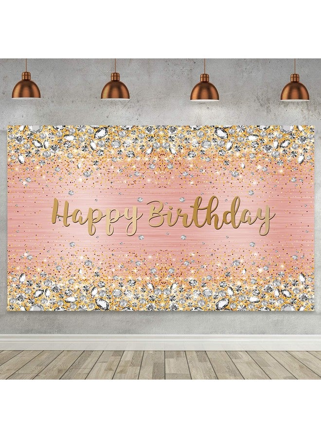 BUTEN Happy Birthday Backdrop 7X5Ft Diamonds Glitter Shining Pink And Gold Dot Sparkle Bokeh Photography Background For Women Girls Lady Sweet Party Decorations Photo Props  - Image 1