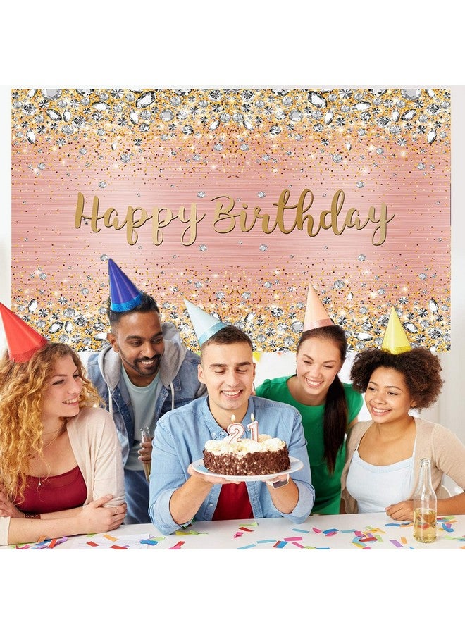 BUTEN Happy Birthday Backdrop 7X5Ft Diamonds Glitter Shining Pink And Gold Dot Sparkle Bokeh Photography Background For Women Girls Lady Sweet Party Decorations Photo Props  - Image 3