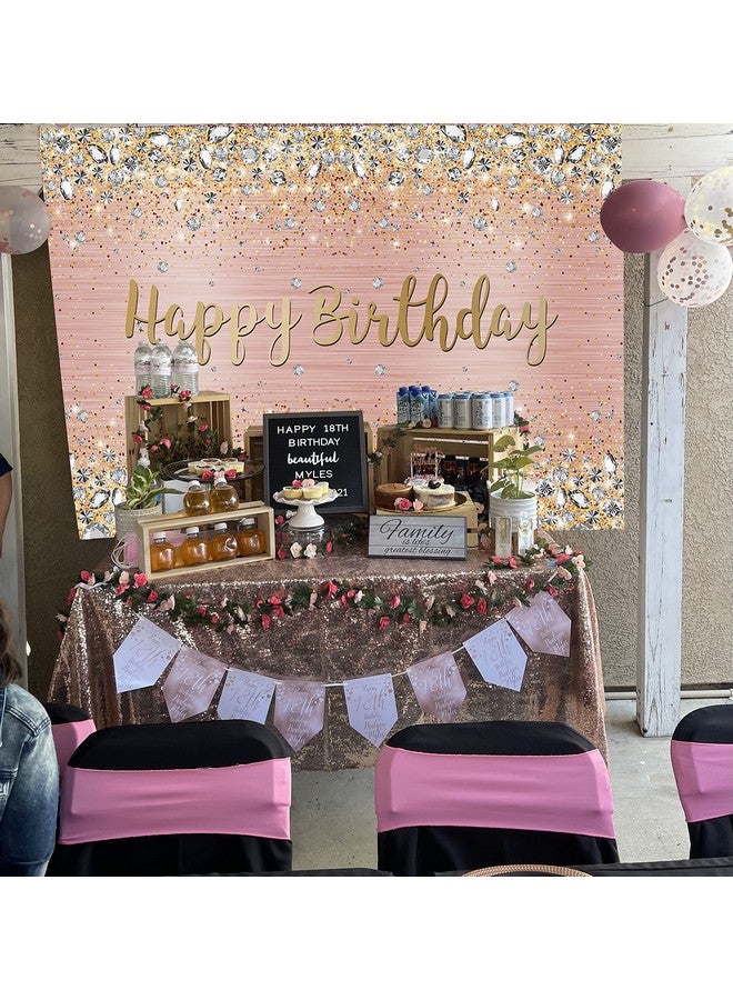 BUTEN Happy Birthday Backdrop 7X5Ft Diamonds Glitter Shining Pink And Gold Dot Sparkle Bokeh Photography Background For Women Girls Lady Sweet Party Decorations Photo Props  - Image 4