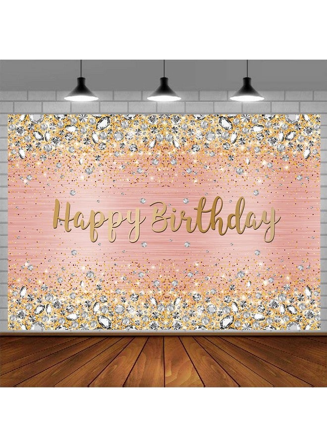 BUTEN Happy Birthday Backdrop 7X5Ft Diamonds Glitter Shining Pink And Gold Dot Sparkle Bokeh Photography Background For Women Girls Lady Sweet Party Decorations Photo Props  - Image 2