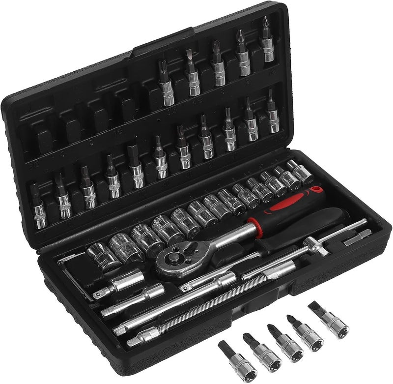 46pcs Ratchet Wrench and Socket Set Portable Mechanical Tool Kit with Bit Replacement for Car Repair and Automotive Maintenance - Image 1