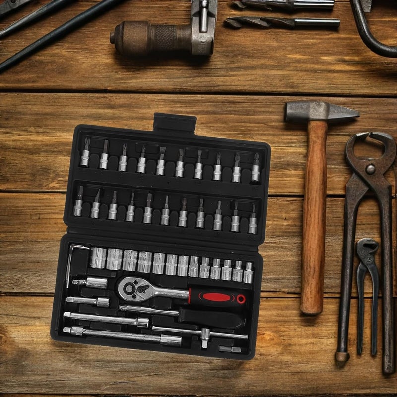 46pcs Ratchet Wrench and Socket Set Portable Mechanical Tool Kit with Bit Replacement for Car Repair and Automotive Maintenance - Image 5