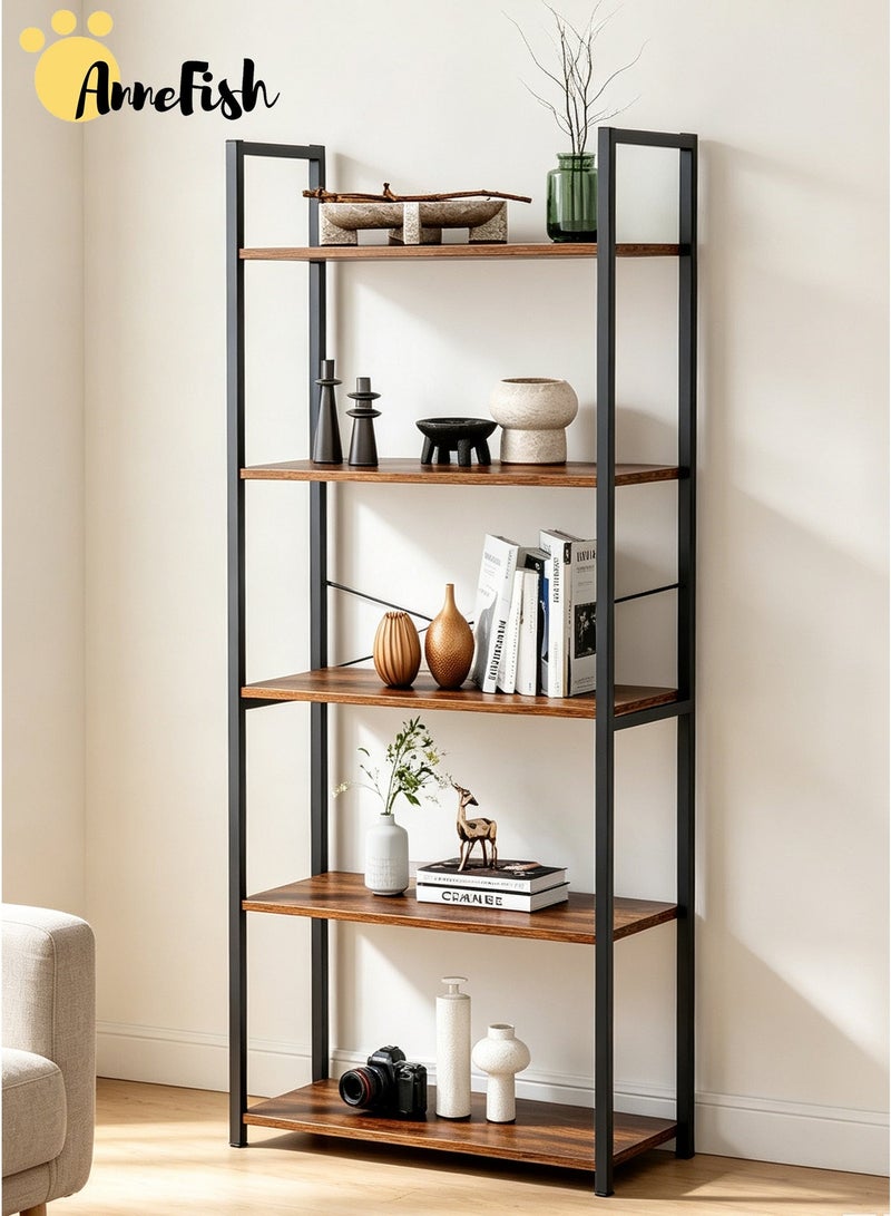 AnneFish 5 Tier Bookshelf Storage Shelves Standing Shelving Kitchen Bakers Rack Open Display Rack With Cupboard Organizer Bookcase Microwave Oven Stand For Living Room And Kitchen 60x30x154 cm - Image 1