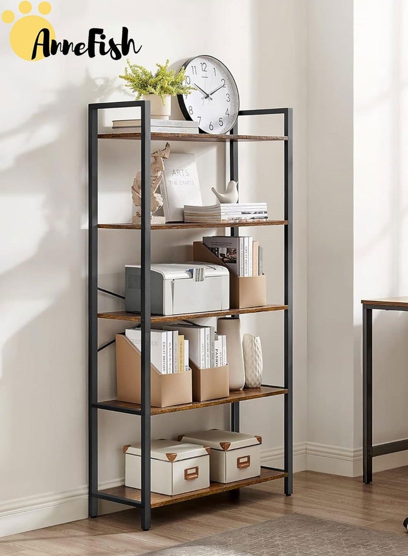 AnneFish 5 Tier Bookshelf Storage Shelves Standing Shelving Kitchen Bakers Rack Open Display Rack With Cupboard Organizer Bookcase Microwave Oven Stand For Living Room And Kitchen 60x30x154 cm - Image 2