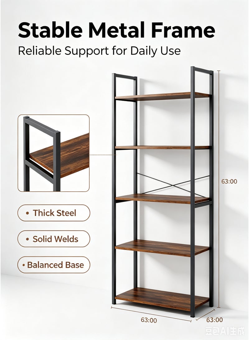 AnneFish 5 Tier Bookshelf Storage Shelves Standing Shelving Kitchen Bakers Rack Open Display Rack With Cupboard Organizer Bookcase Microwave Oven Stand For Living Room And Kitchen 60x30x154 cm - Image 3