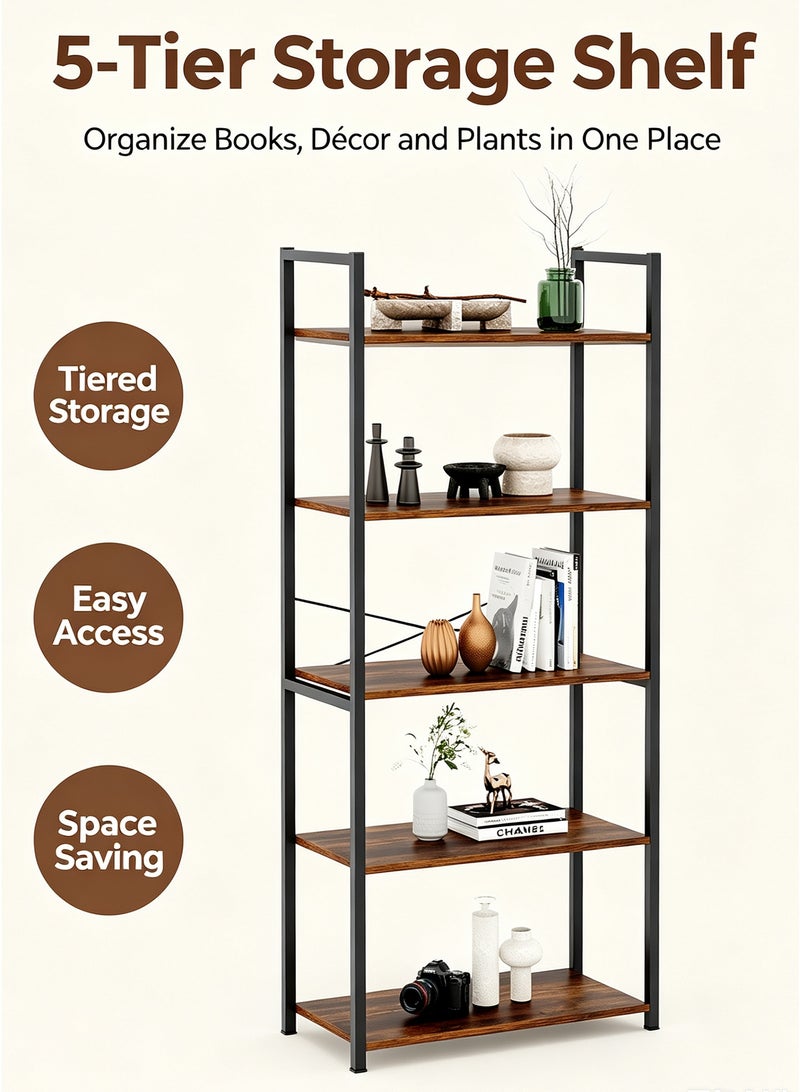 AnneFish 5 Tier Bookshelf Storage Shelves Standing Shelving Kitchen Bakers Rack Open Display Rack With Cupboard Organizer Bookcase Microwave Oven Stand For Living Room And Kitchen 60x30x154 cm - Image 5