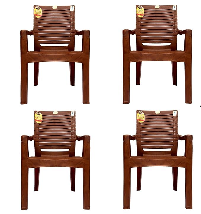 ANMOL Moulded Fortuner High Back Chair with Heavy Structure Build for Home Garden Office Outdoor Brown Heavy Sturdy Structure Matt Pattern Pack of 4 - Image 3