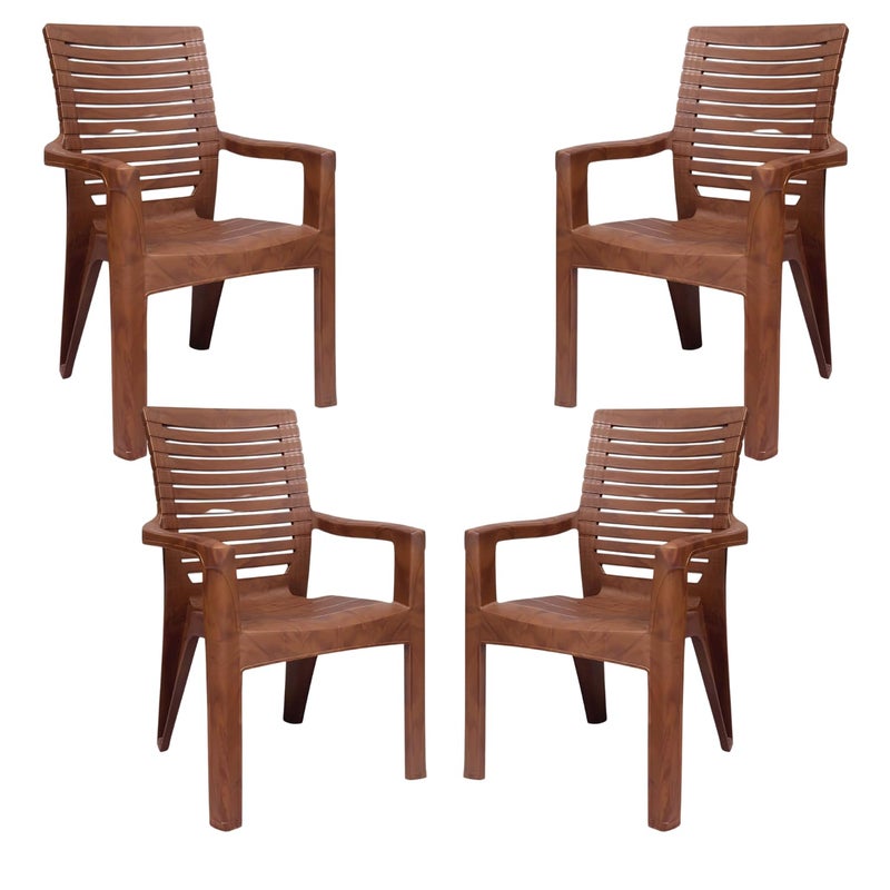 ANMOL Moulded Fortuner High Back Chair with Heavy Structure Build for Home Garden Office Outdoor Brown Heavy Sturdy Structure Matt Pattern Pack of 4 - Image 1