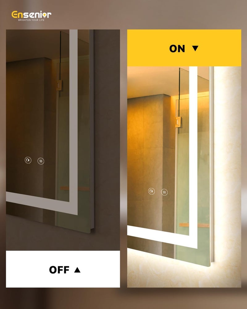 Ensenior LED Bathroom Mirror 55"x 30" with Front and Backlight, Stepless Dimmable Wall Mirrors with Anti-Fog, Shatter-Proof, Memory, 3 Colors, Modern LED Vanity Mirror-ETL & FCC - Image 3