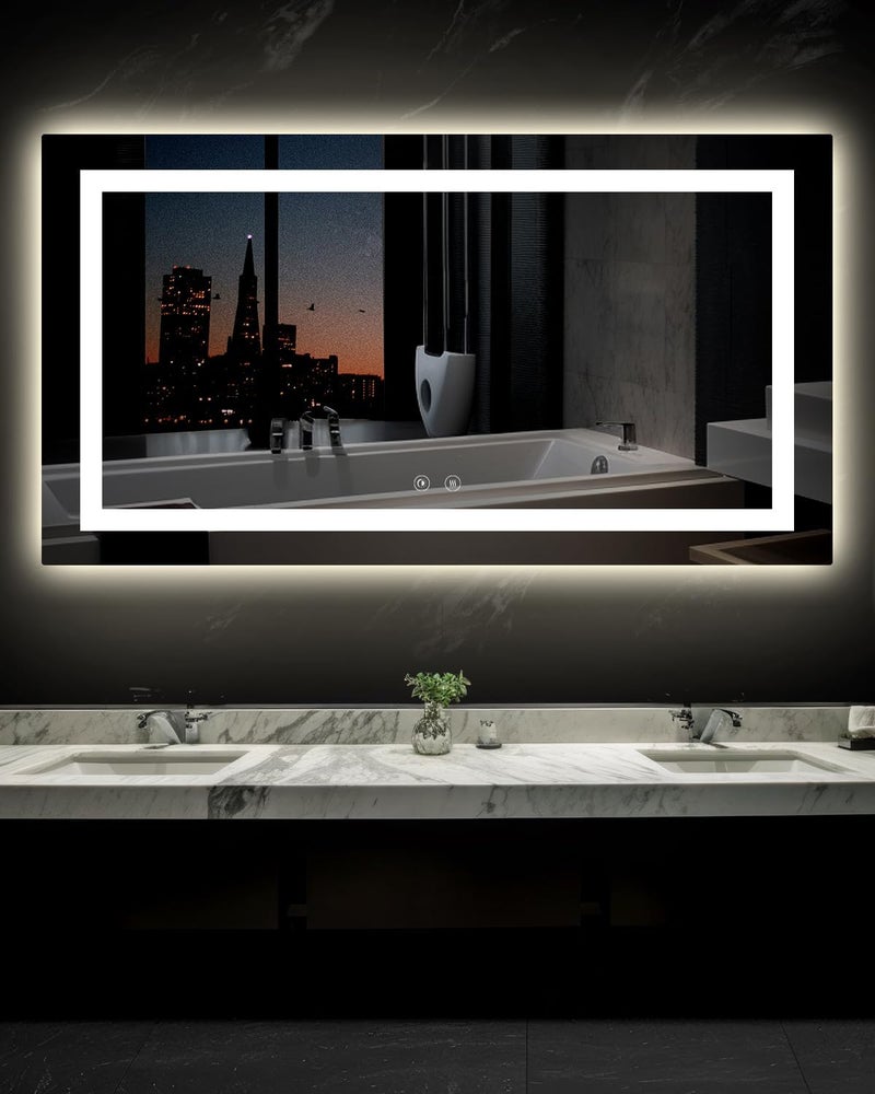Ensenior LED Bathroom Mirror 55"x 30" with Front and Backlight, Stepless Dimmable Wall Mirrors with Anti-Fog, Shatter-Proof, Memory, 3 Colors, Modern LED Vanity Mirror-ETL & FCC - Image 1