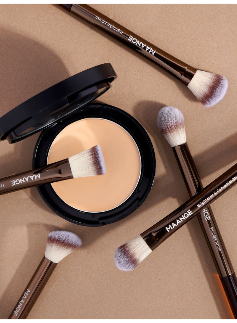 MAANGE مجموعة فرش المكياج مع حقائب قماشية، 18 قطعة فرش مكياج احترافية من الكابوكي الاصطناعي، فرش أساس، خلط، بودرة وجه، بلاشر، خافي عيوب، ظلال عيون، مجموعة فرش مكياج بني - Image 5