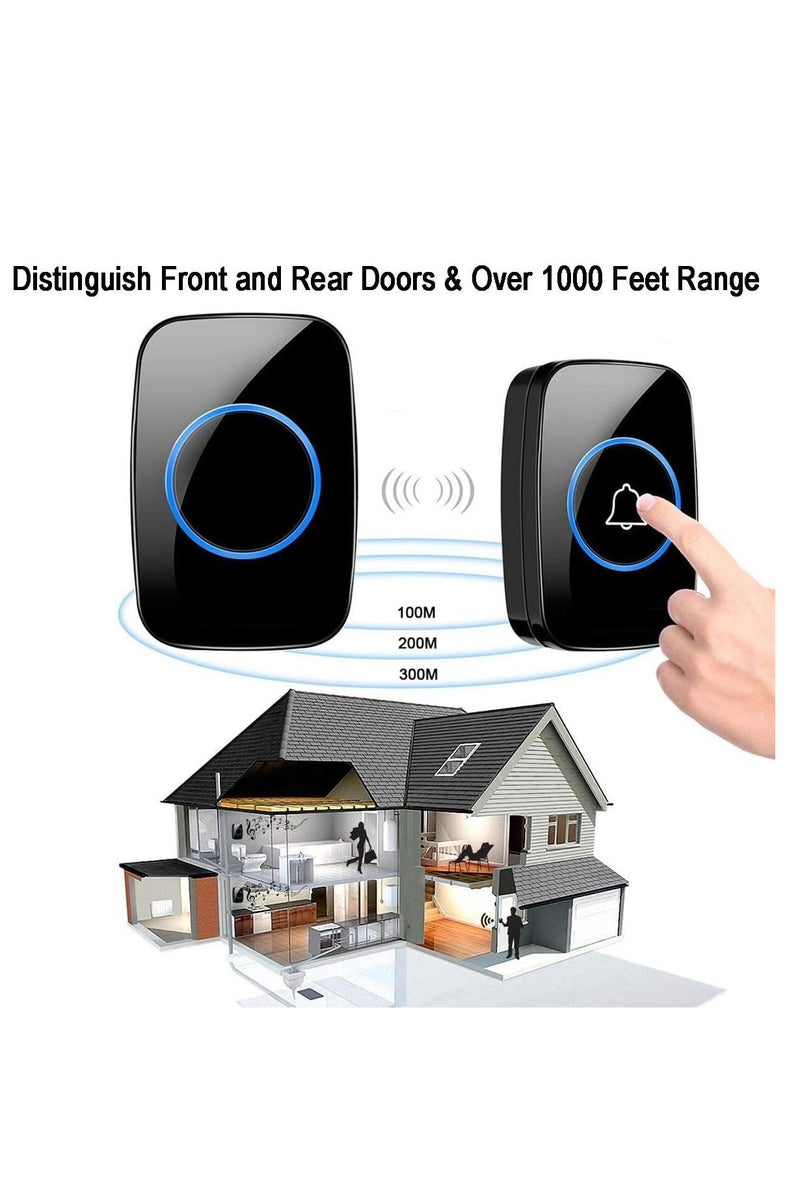 فلوشرينيك جرس باب لاسلكي، طقم جرس باب مقاوم للماء، يميز بين الباب الأمامي والخلفي، مدى يزيد عن 1000 قدم و60 نغمة، 5 مستويات صوت ومصباح LED، للمكتب المنزلي - Image 2