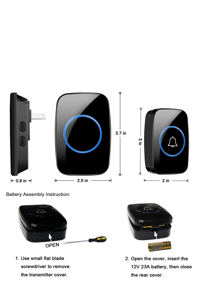 فلوشرينيك جرس باب لاسلكي، طقم جرس باب مقاوم للماء، يميز بين الباب الأمامي والخلفي، مدى يزيد عن 1000 قدم و60 نغمة، 5 مستويات صوت ومصباح LED، للمكتب المنزلي - Image 3