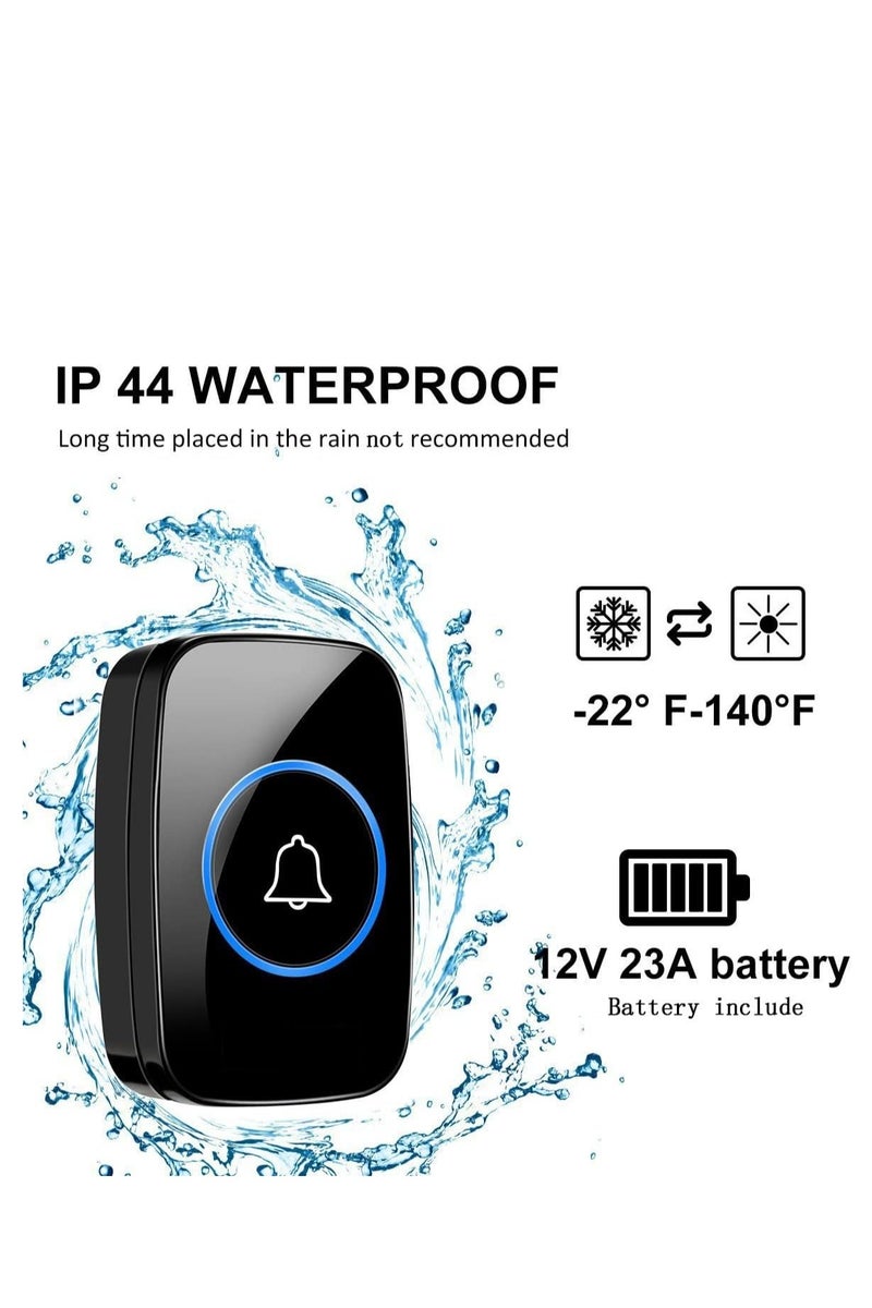 فلوشرينيك جرس باب لاسلكي، طقم جرس باب مقاوم للماء، يميز بين الباب الأمامي والخلفي، مدى يزيد عن 1000 قدم و60 نغمة، 5 مستويات صوت ومصباح LED، للمكتب المنزلي - Image 4