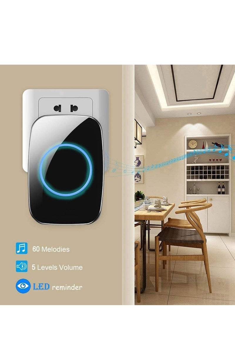 فلوشرينيك جرس باب لاسلكي، طقم جرس باب مقاوم للماء، يميز بين الباب الأمامي والخلفي، مدى يزيد عن 1000 قدم و60 نغمة، 5 مستويات صوت ومصباح LED، للمكتب المنزلي - Image 5