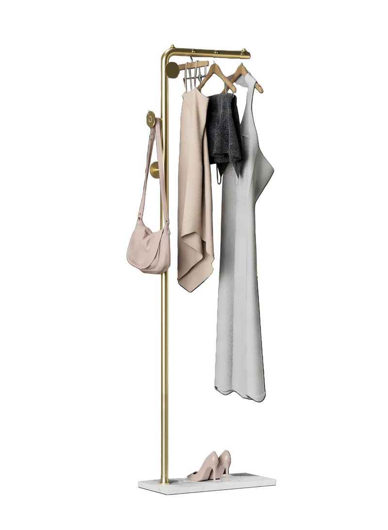 ZERIFAM ZERIFAM Hanger Rack - 170cm Coat Rack, Cloth Hanger Stand With Three Hooks, Clothing Rack With Natural Marble Base, Modern Coat Stand For Entryway, Living Room, Bedroom, Office. (Golden) - Image 1