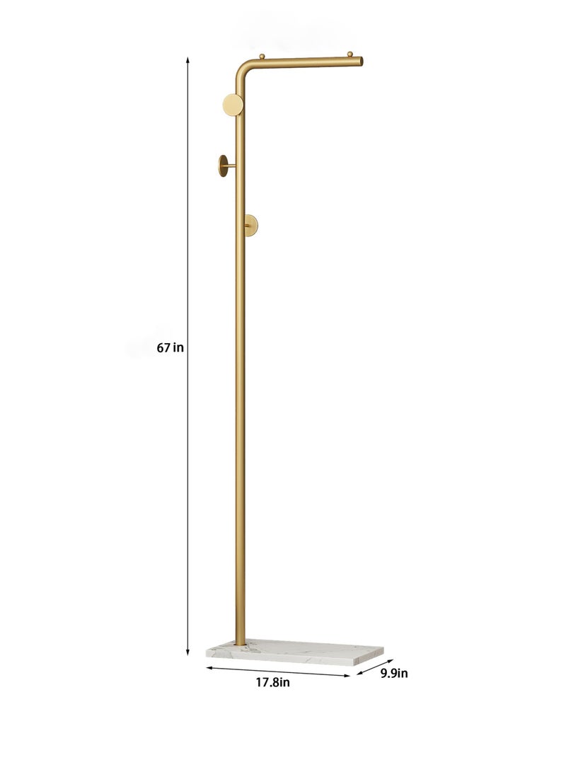 ZERIFAM ZERIFAM Hanger Rack - 170cm Coat Rack, Cloth Hanger Stand With Three Hooks, Clothing Rack With Natural Marble Base, Modern Coat Stand For Entryway, Living Room, Bedroom, Office. (Golden) - Image 2
