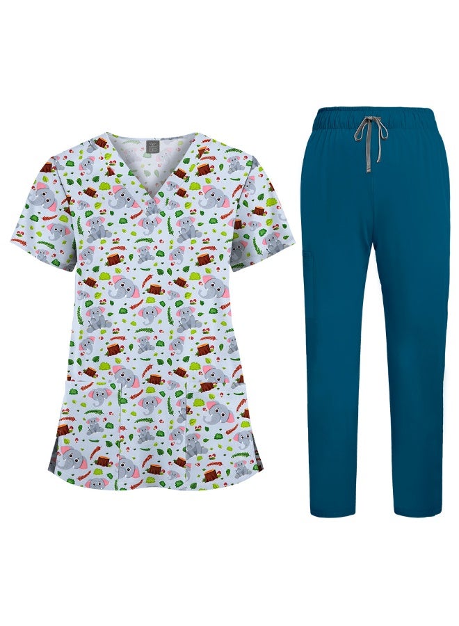 NIBEMINENT Floral Print Nursing Scrubs Tops Hospital Scrubs Uniforms Short Sleeve Hospital Uniforms Women Nursing Scrubs - Image 1