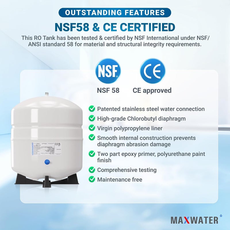 Max Water Heavy Duty 4.4 Gallon @100 PSI Pressurized RO Water Storage Tank, PA-E RO-132 + Valve - Image 4