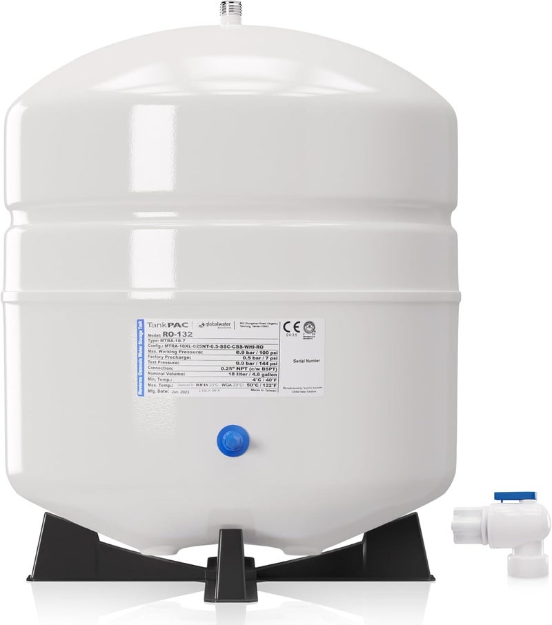Max Water Heavy Duty 4.4 Gallon @100 PSI Pressurized RO Water Storage Tank, PA-E RO-132 + Valve - Image 1