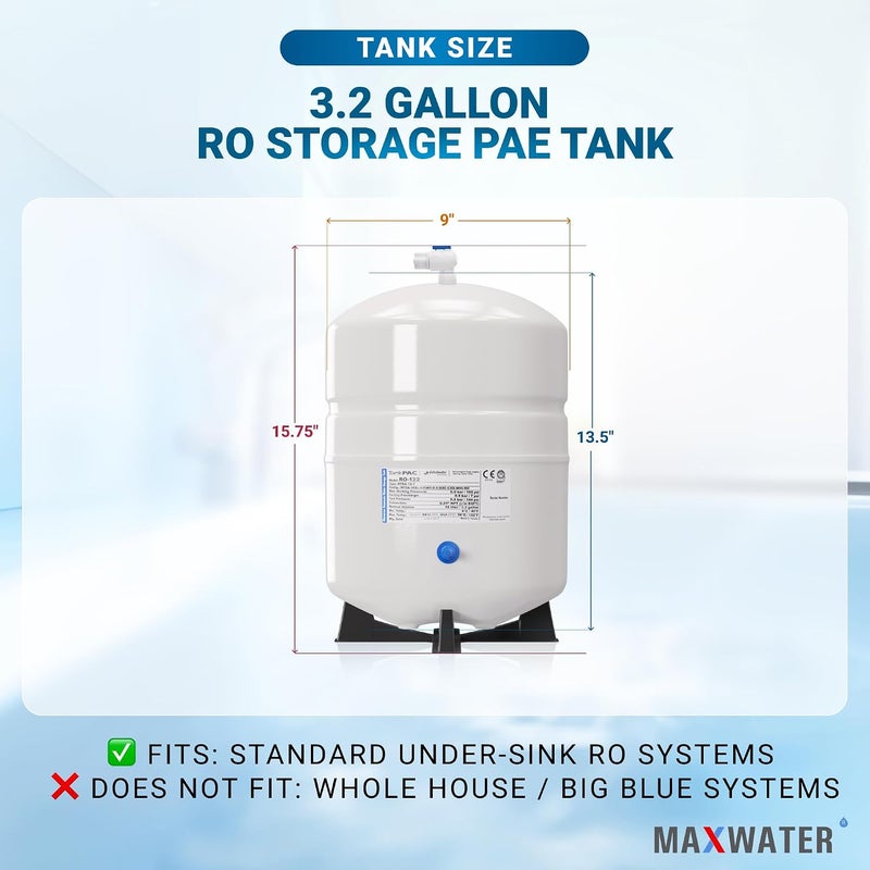 Max Water Heavy Duty 4.4 Gallon @100 PSI Pressurized RO Water Storage Tank, PA-E RO-132 + Valve - Image 3