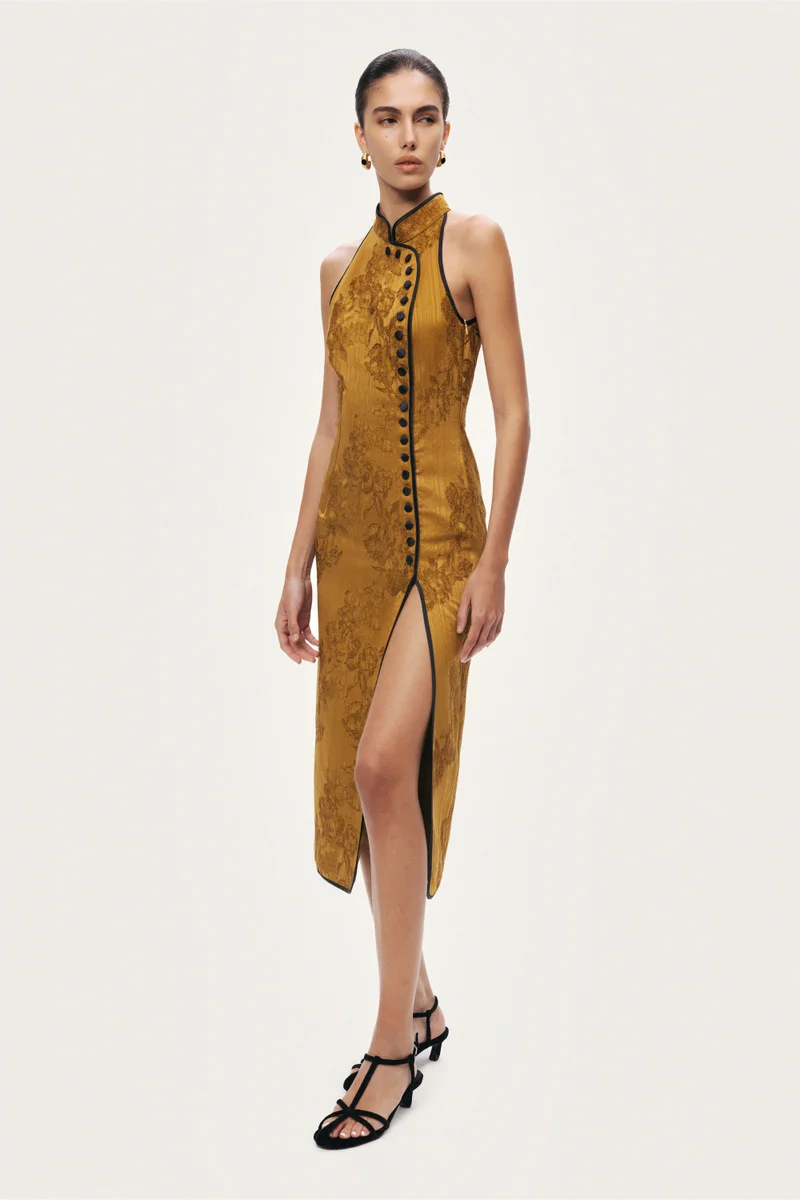 نوكتورن High-Neck Button-Detail Midi Dress