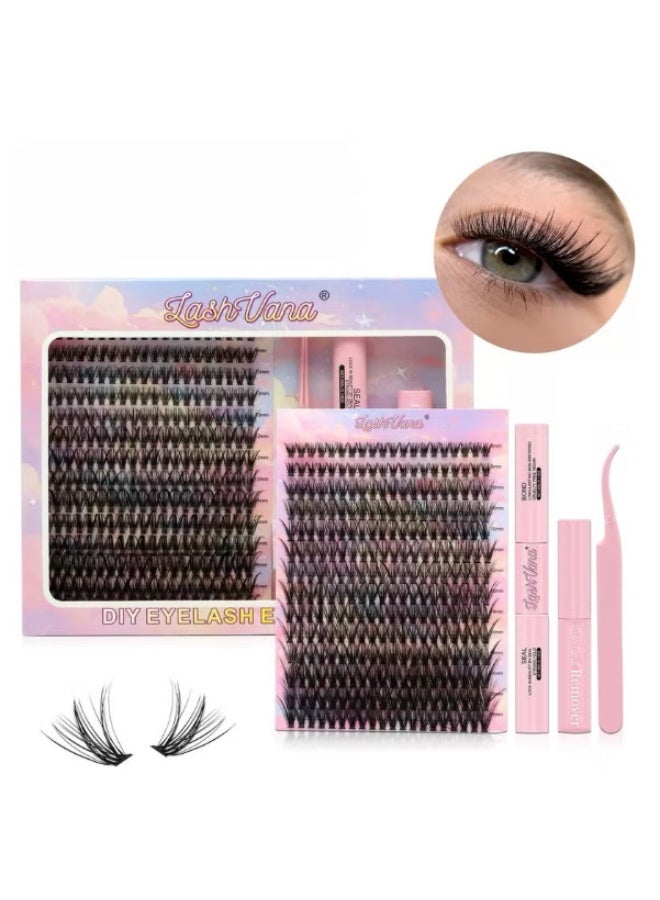lashvana 280pcs DIY Lash Extension Kit – Individual Lash Clusters with Lash Bond, Remover & Applicator – Eyelash Glue and Tweezer Set – Easy-to-Apply Soft Natural Eyelashes for Home Use – Reusable Fluffy False Lashes for Women – Long-Lasting Volume Lashes for Daily Wear, Party, Wedding, Prom – Complete At-Home Eyelash Extension Kit for Beginners & Pros - Image 1