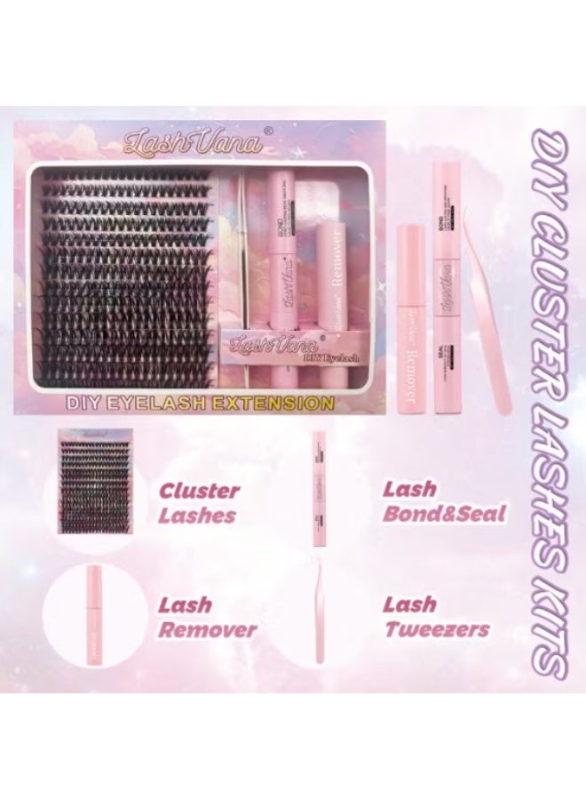 lashvana 280pcs DIY Lash Extension Kit – Individual Lash Clusters with Lash Bond, Remover & Applicator – Eyelash Glue and Tweezer Set – Easy-to-Apply Soft Natural Eyelashes for Home Use – Reusable Fluffy False Lashes for Women – Long-Lasting Volume Lashes for Daily Wear, Party, Wedding, Prom – Complete At-Home Eyelash Extension Kit for Beginners & Pros - Image 2